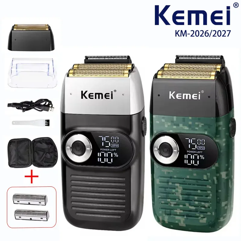 Kemei Original Multi-functional 2 In 1 Electric Shaver Rechargeable LCD Digital Display Reciprocating Razor For Men KM-2026 2027