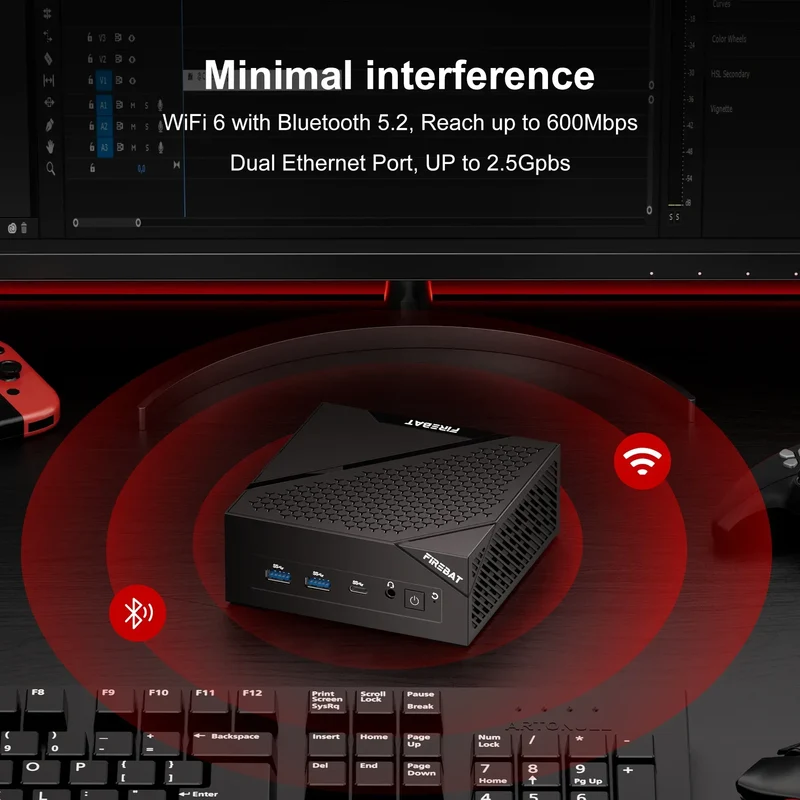FIREBAT MINI PC AM02 AMD Ryzen 5 6600H 16GB DDR5 RAM 512GB SSD WIFI6 BT5.2 Windows11 Portable Desktop Computer Network port HDMI