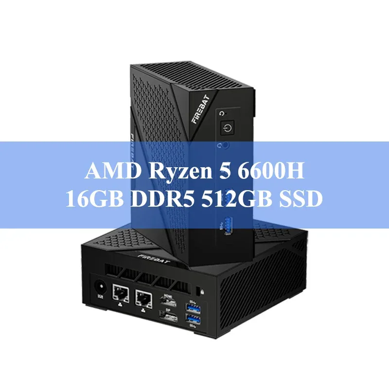 FIREBAT MINI PC AM02 AMD Ryzen 5 6600H 16GB DDR5 RAM 512GB SSD WIFI6 BT5.2 Windows11 Portable Desktop Computer Network port HDMI