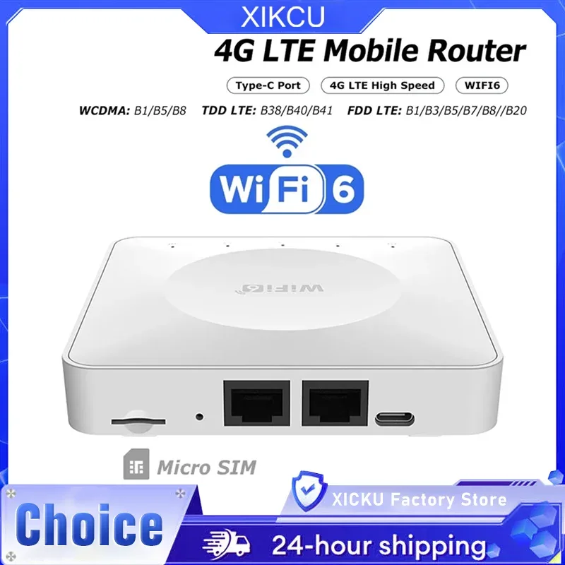 4G LTE Router WiFi 6 SIM Card Modem Support 32 Device Connections Mobile Wireless Router Typc-C Interface for Asia Africa Europe