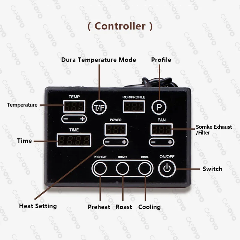 CAFOVO RE-1 Electric Coffee Bean Roaster Commercial Roaster Automatic Roasting Machine with 3 Baking Curve Grain Dryer 110-220V