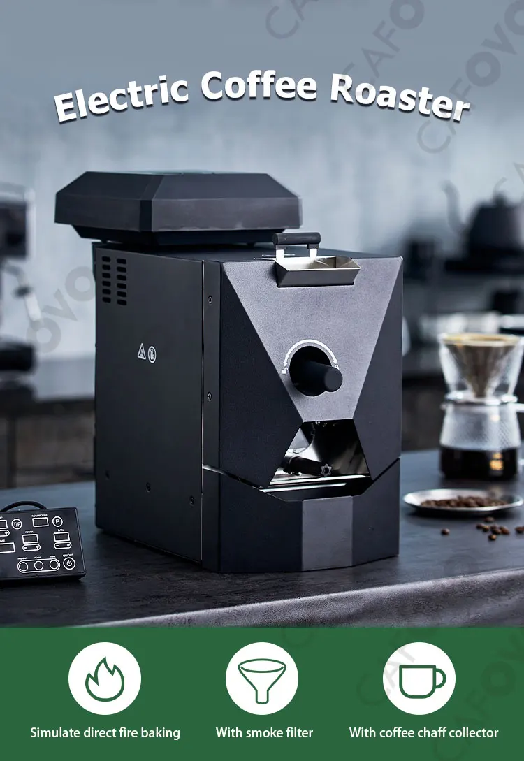 CAFOVO RE-1 Electric Coffee Bean Roaster Commercial Roaster Automatic Roasting Machine with 3 Baking Curve Grain Dryer 110-220V
