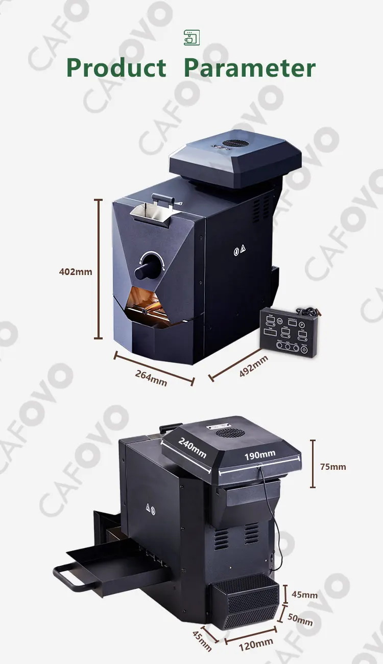CAFOVO RE-1 Electric Coffee Bean Roaster Commercial Roaster Automatic Roasting Machine with 3 Baking Curve Grain Dryer 110-220V