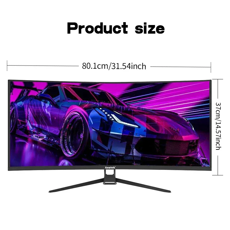 Gawfolk Curved Gaming Monitor 34-inch UWQHD 3440x1440P, 1500R Ultra-Wide PC screen 165Hz, curved computer screen, VA screen pane