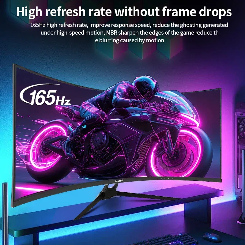 Gawfolk Curved Gaming Monitor 34-inch UWQHD 3440x1440P, 1500R Ultra-Wide PC screen 165Hz, curved computer screen, VA screen pane