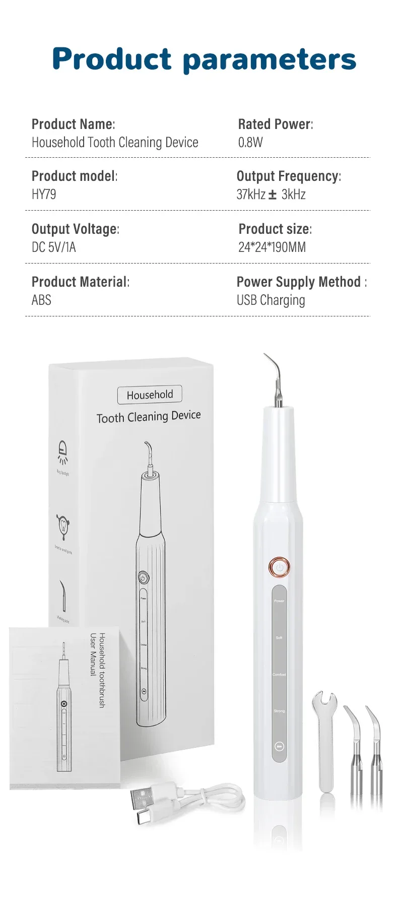 2026 Ultrasonic Tooth Cleaner Dental Scaler Calculus Remover Plaque Tartar Eliminator Dental Stone Removal Teeth Cleaning Tools