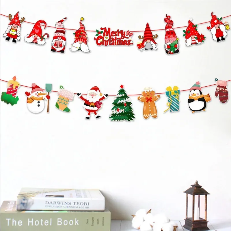 Christmas Banner Tree Ornaments Merry Decoration for Home 2025 Santa Claus Pendant Xmas Gifts New Year 2026 Flag Party Pulling