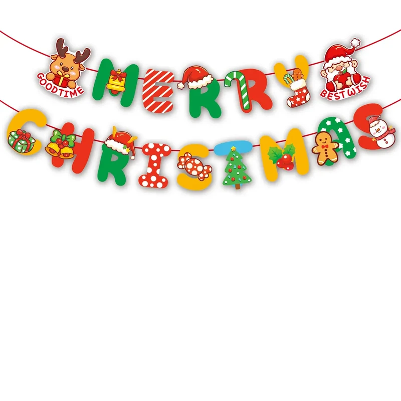 Christmas Banner Tree Ornaments Merry Decoration for Home 2025 Santa Claus Pendant Xmas Gifts New Year 2026 Flag Party Pulling