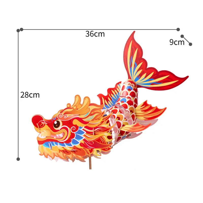 1 Set Goldfish Paper Lantern with Pole DIY Handmade Lantern Chinese New Year Mid-Autumn Festival Fish Night Light Material Bag