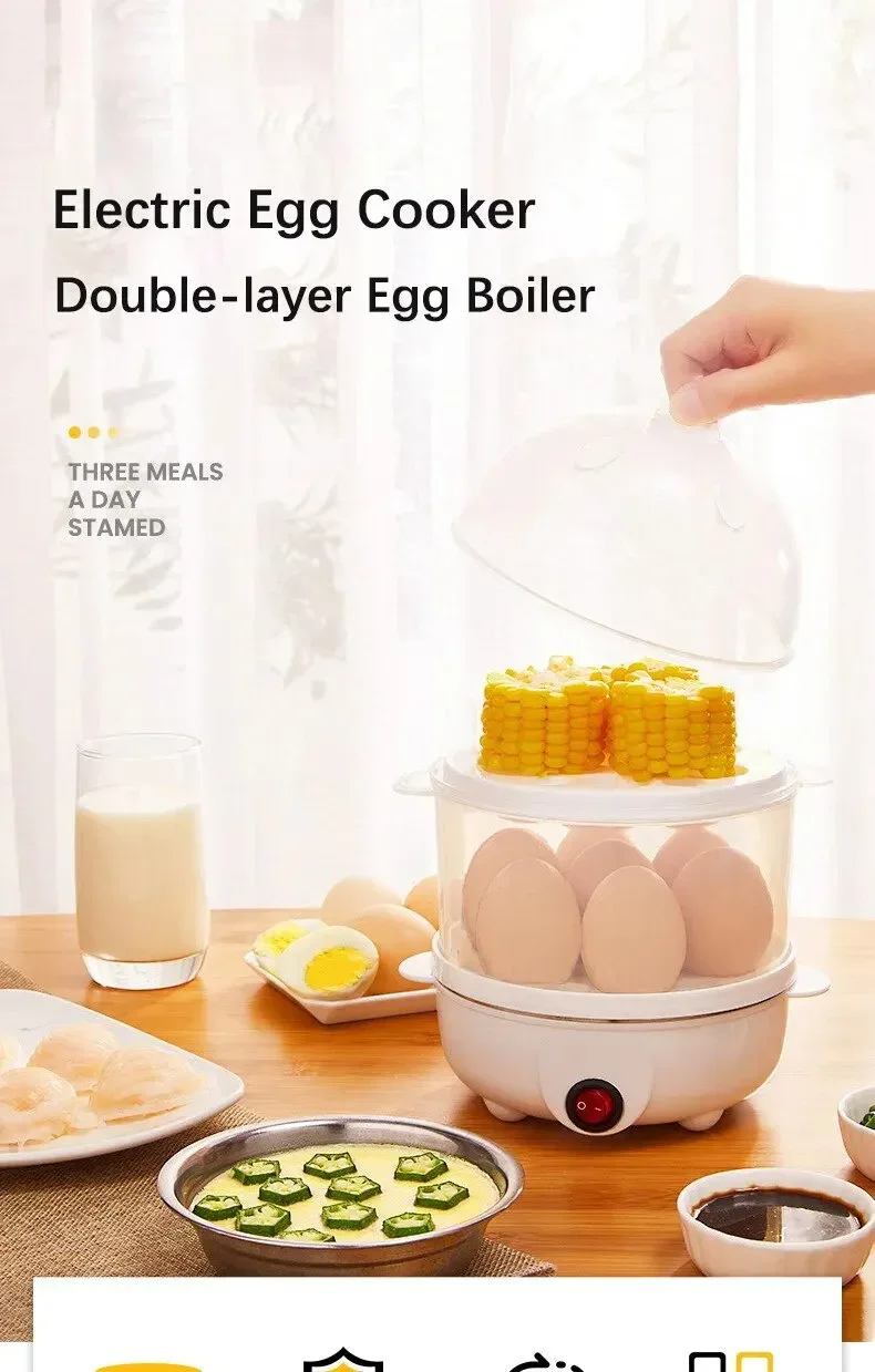 Egg Cooker Multifunctional Electric Egg Boiler Double Layers Egg Cooker Mini Steamer Poacher Kitchen Cooking Breakfast Machine