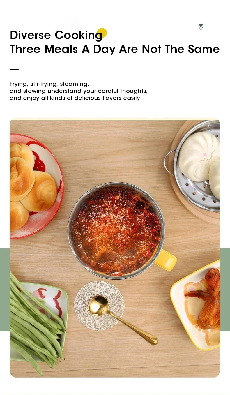 Portable Mini Electric Hot Pot 1.8L Non-stick Multifunctional Cooker for Dorm Cooking and Home Use for 1-2 People with Auto