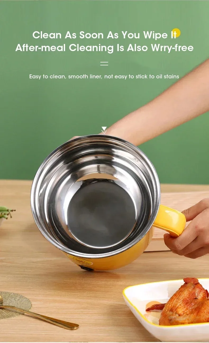 Portable Mini Electric Hot Pot 1.8L Non-stick Multifunctional Cooker for Dorm Cooking and Home Use for 1-2 People with Auto