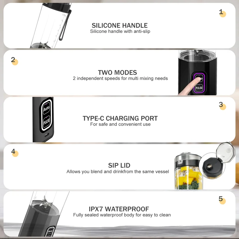 Portable Electric Juice Maker Blender 700ML USB Rechargeable Fruit Mixer 6 Blades Juicer for Shakes Smoothies Fresh Juicing Cup