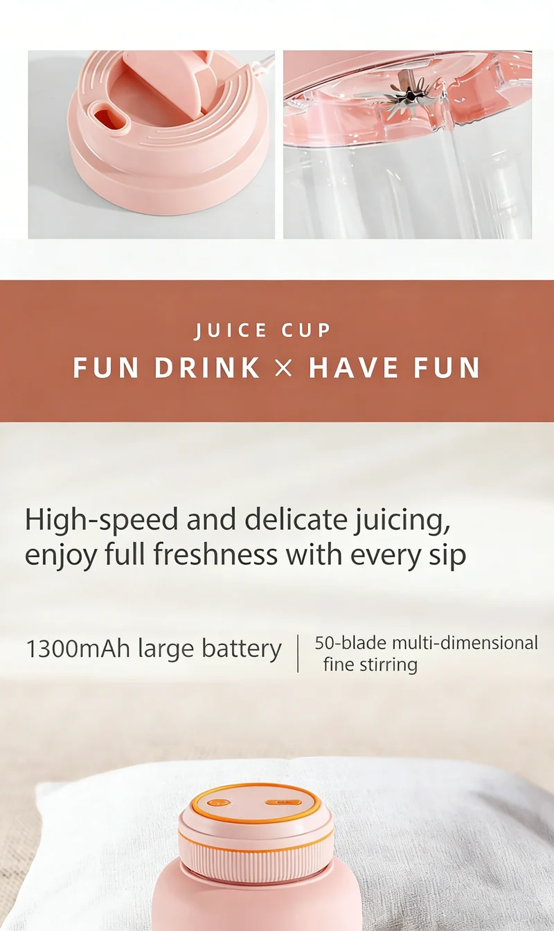 High Aesthetic 1300ml Large Capacity USB Rechargeable Portable Blender Juicer, Kitchen Fruit Juicer, Food Prep