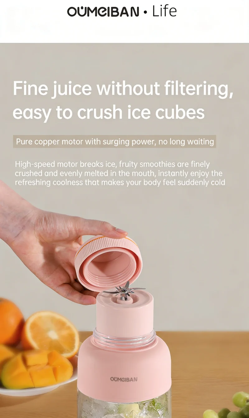 High Aesthetic 1300ml Large Capacity USB Rechargeable Portable Blender Juicer, Kitchen Fruit Juicer, Food Prep