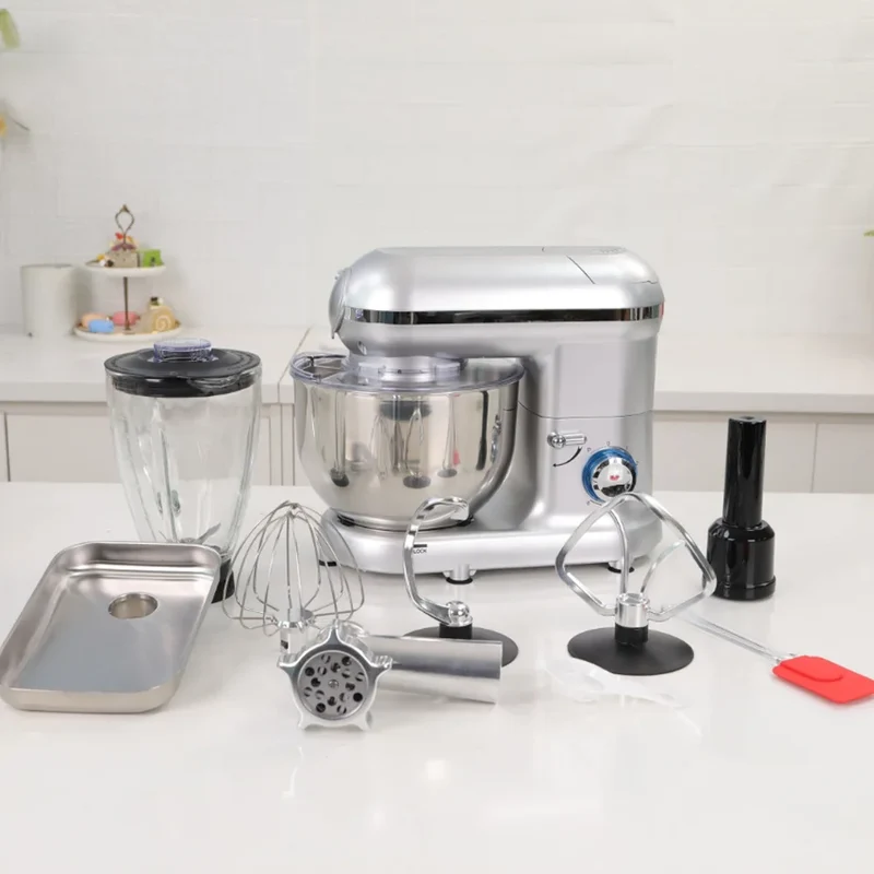 5-in-1 Multifunction Electric Stand Mixer with Stainless Steel Mixing Bowl 6-Speed Blender & Meat Grinder-Kitchen Appliance