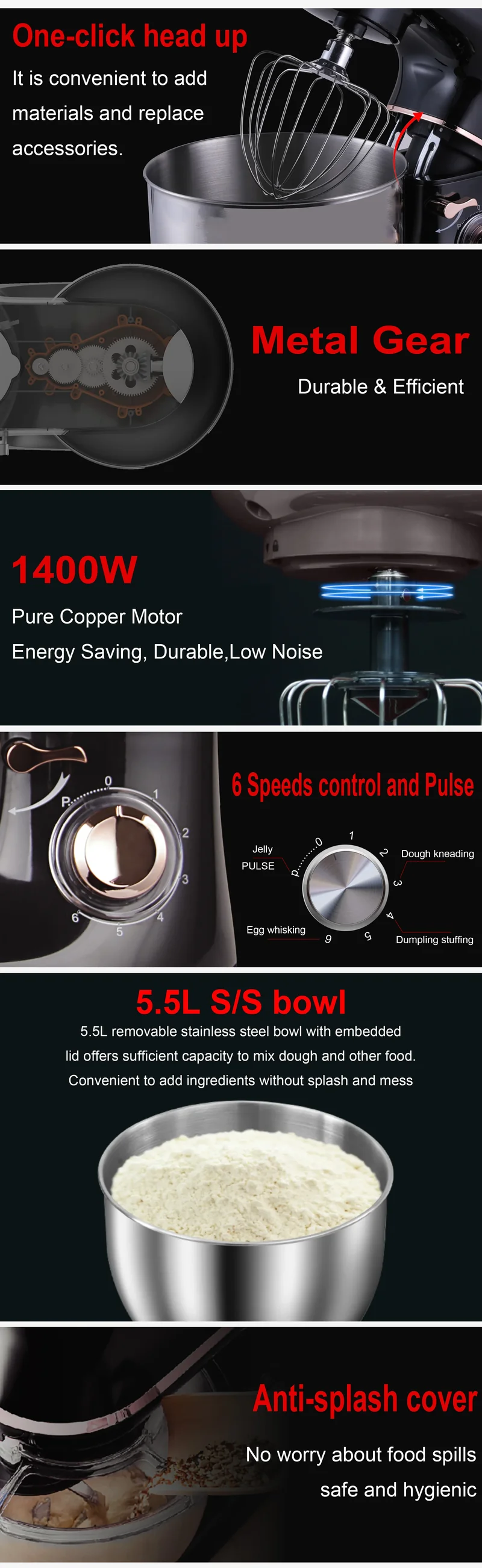 Stand Mixer Professional Kitchen Aid Food Blender Cream Whisk Cake Dough Mixers With Bowl Metal Gear Chef Machine Charm Sonifer
