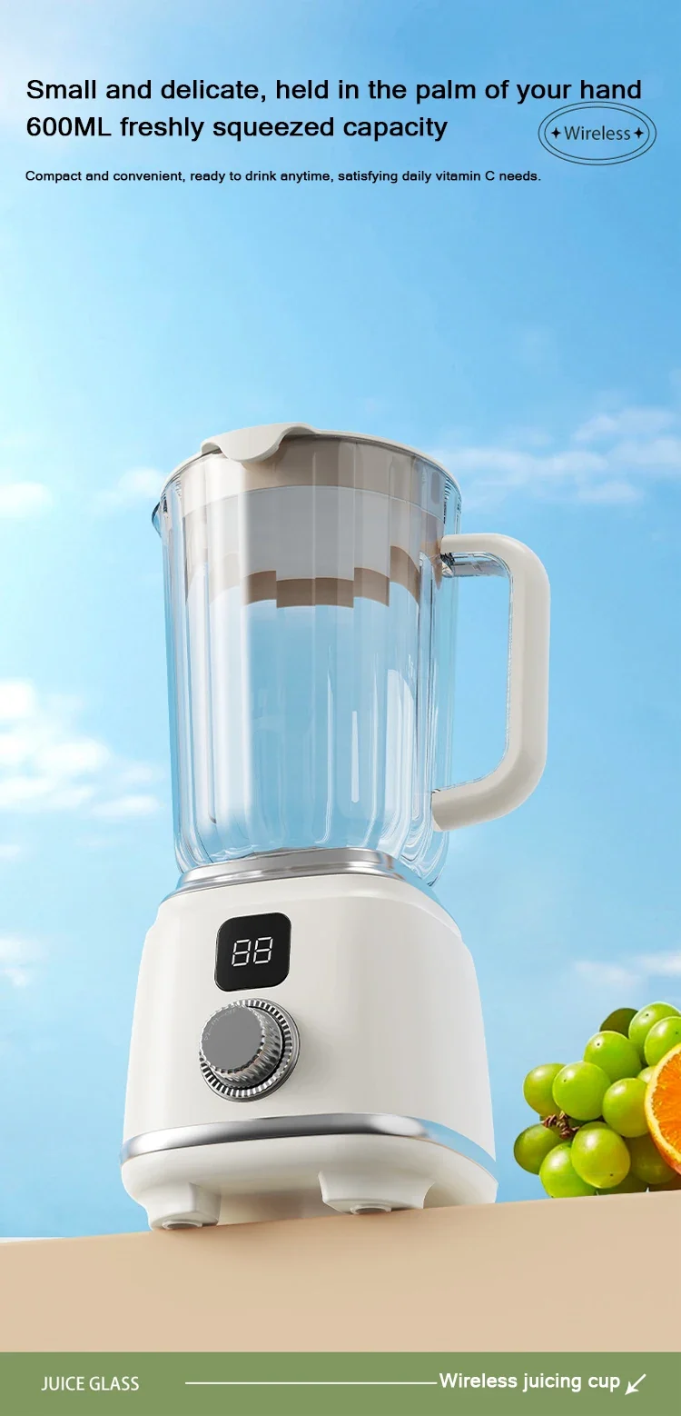 Portable Blender Cup 600ML Mini Juicer Mixer/3000mAh USB Rechargeable/10-Blade Powerful Motor For Smoothies/Vegetables