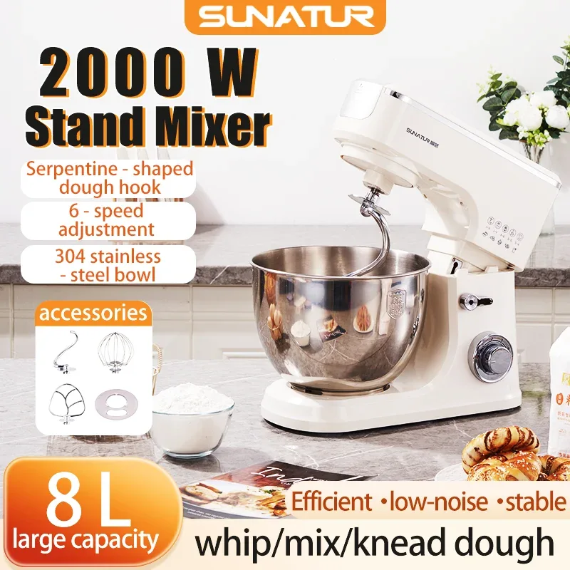SUNATUR 8L stand mixer machine 2000W electric kitchen blender Household Auto Dough Kneading Egg Beating cream All-in-One Mixer