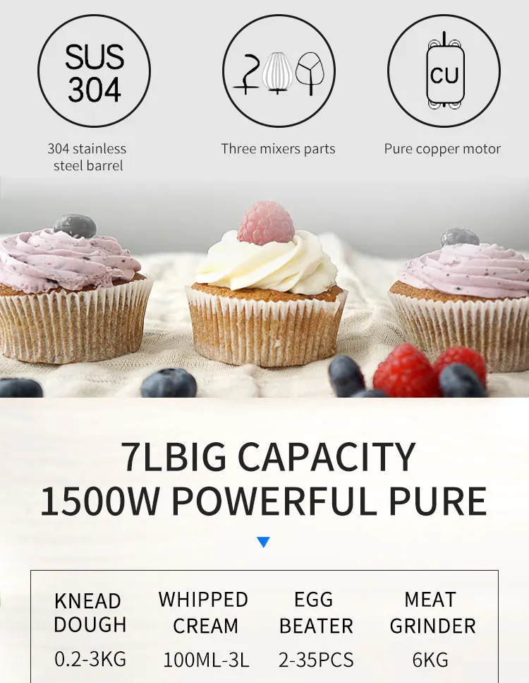 HPH2O 7L Electric Kitchen Mixer Machine 1500w Stand Mixer Dough Mixer Blender Mixer Planetary Home Appliance