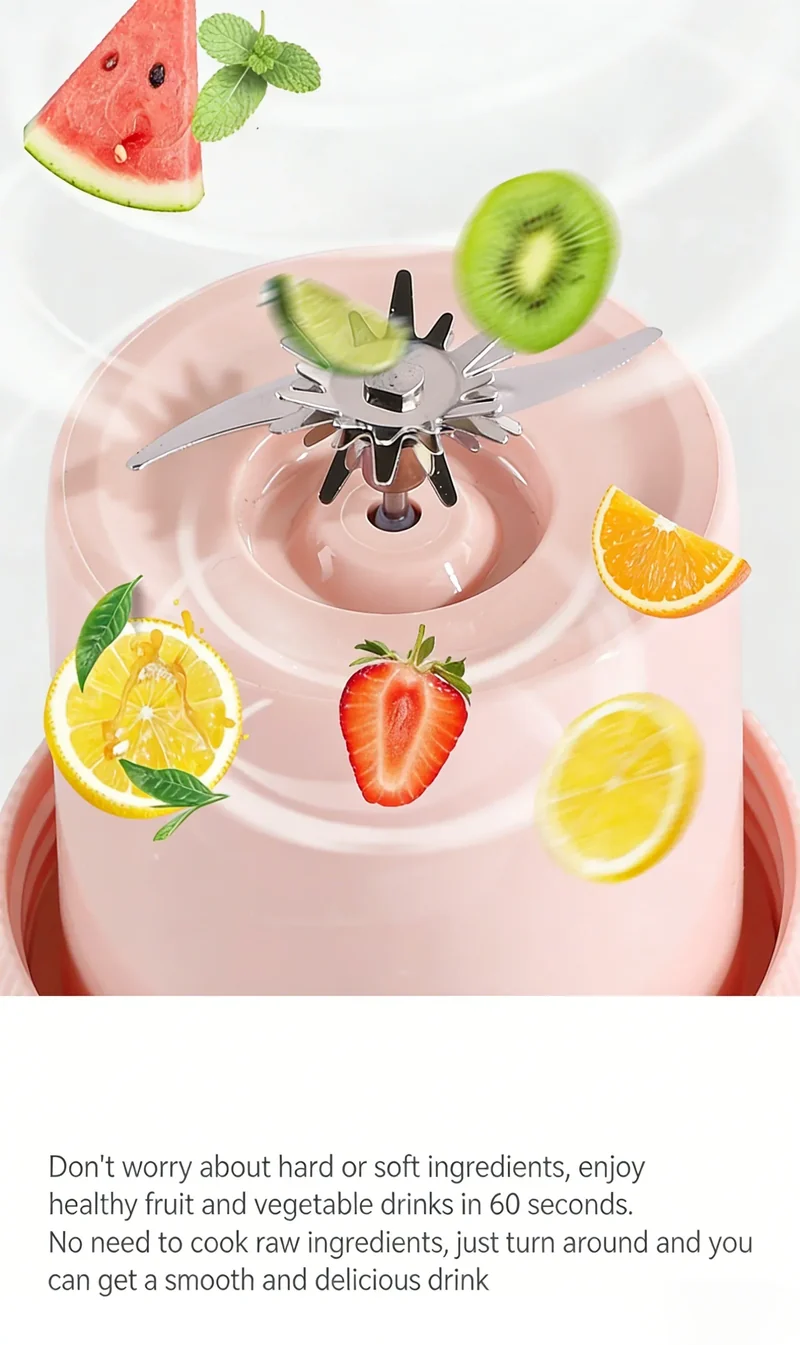 1300ML Portable Juicer, Fresh Fruit Mixer 38 Blades, USB Rechargeable Multifunctional Juicer Ice Crusher Smoothie Blender Home