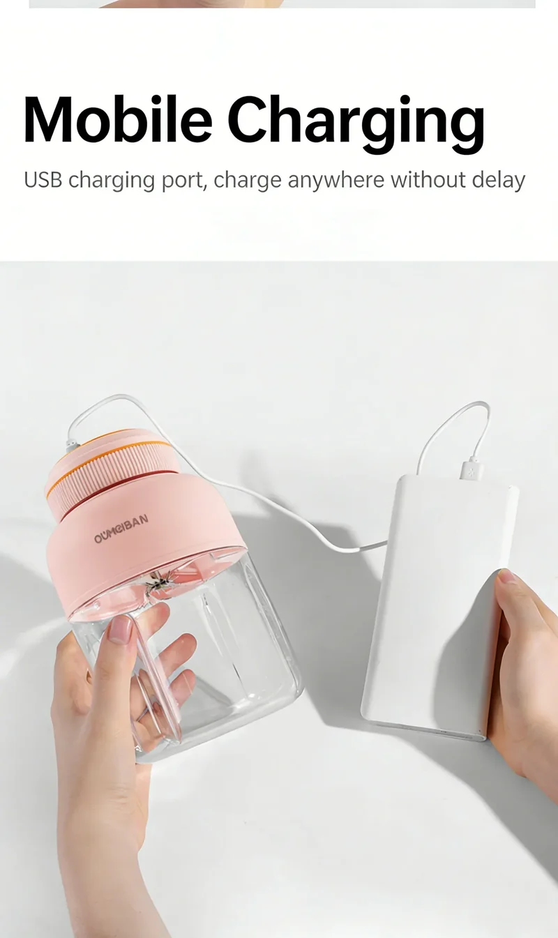 1300ML Portable Juicer, Fresh Fruit Mixer 38 Blades, USB Rechargeable Multifunctional Juicer Ice Crusher Smoothie Blender Home