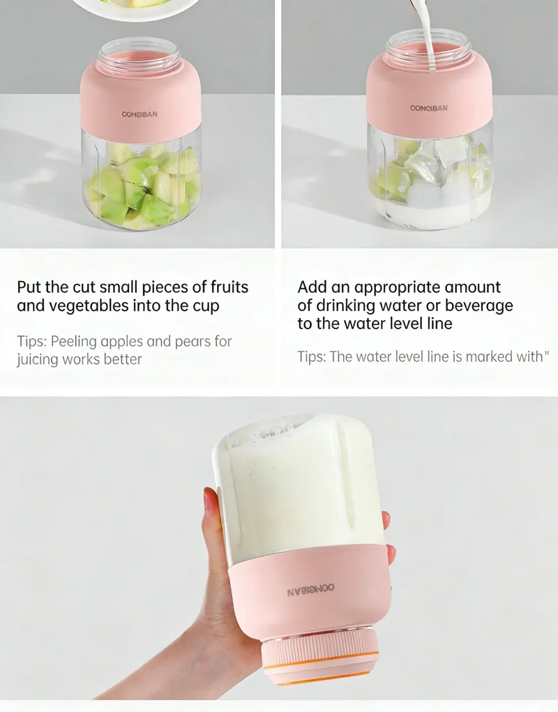 1300ML Portable Juicer, Fresh Fruit Mixer 38 Blades, USB Rechargeable Multifunctional Juicer Ice Crusher Smoothie Blender Home
