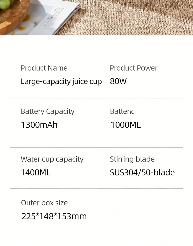 1300ML Portable Juicer, Fresh Fruit Mixer 38 Blades, USB Rechargeable Multifunctional Juicer Ice Crusher Smoothie Blender Home