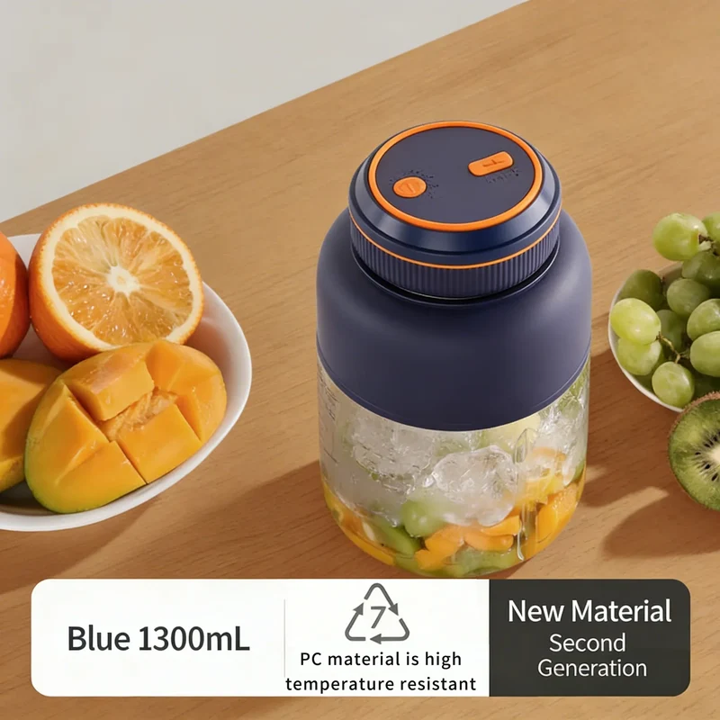1300ML Portable Juicer, Fresh Fruit Mixer 38 Blades, USB Rechargeable Multifunctional Juicer Ice Crusher Smoothie Blender Home
