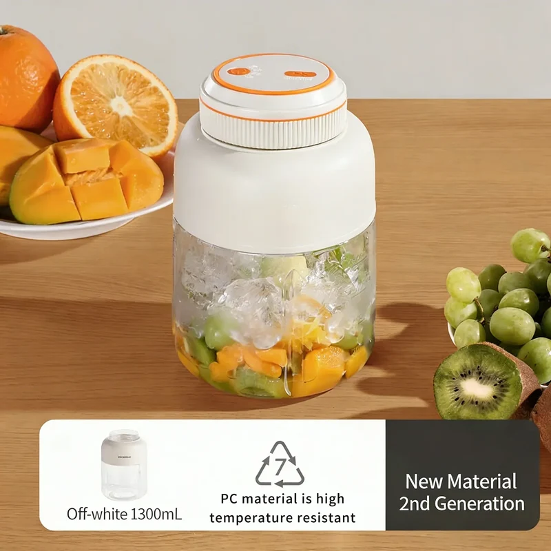 1300ML Portable Juicer, Fresh Fruit Mixer 38 Blades, USB Rechargeable Multifunctional Juicer Ice Crusher Smoothie Blender Home