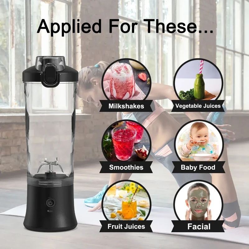 Portable Blender Electric Juicer 600ML Fruit Mixers 4000mAh USB Rechargeable Smoothie Mini Blender Multifunction Juice Maker