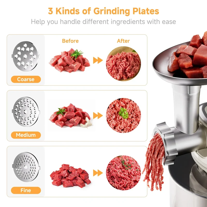 BioloMix 7L Food Mixers for Baking, 1200W DC Motor Stand Mixer, with Dough Hook, Whisk & Beater, Meat Grinder Attachment