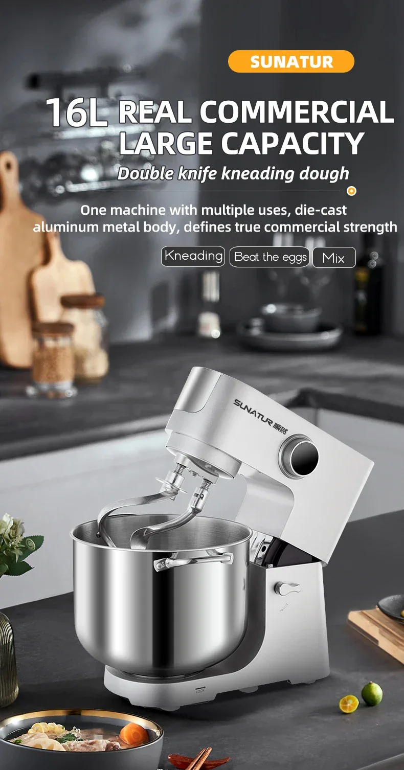 SUNATUR 16L Stand Mixer 2200w electric kitchen blender Commercial Food processor Large capacity Two kneading hooks dough mixer