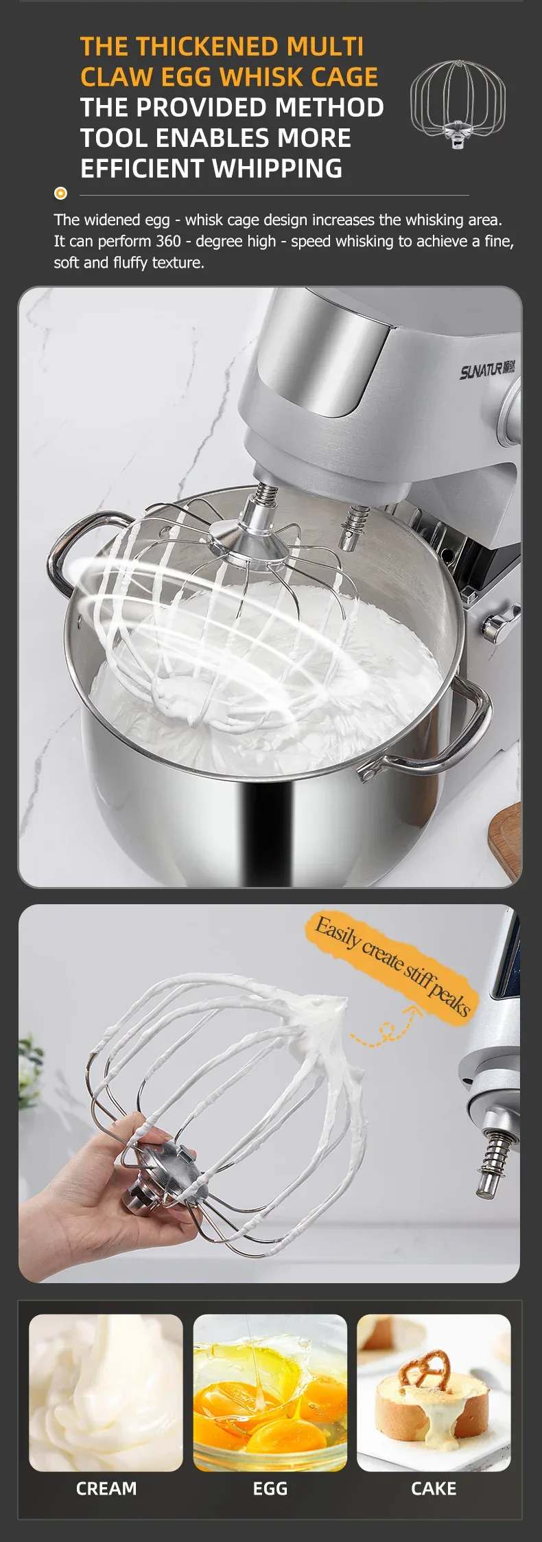 SUNATUR 16L Stand Mixer 2200w electric kitchen blender Commercial Food processor Large capacity Two kneading hooks dough mixer