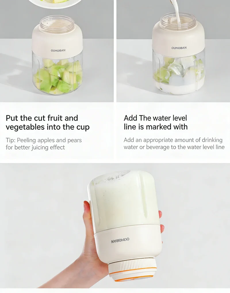 Home Portable Juicer 1400ML, Fresh Fruit Mixer with 48 Blades, USB Rechargeable Multifunctional Ice Crusher Smoothie Blender