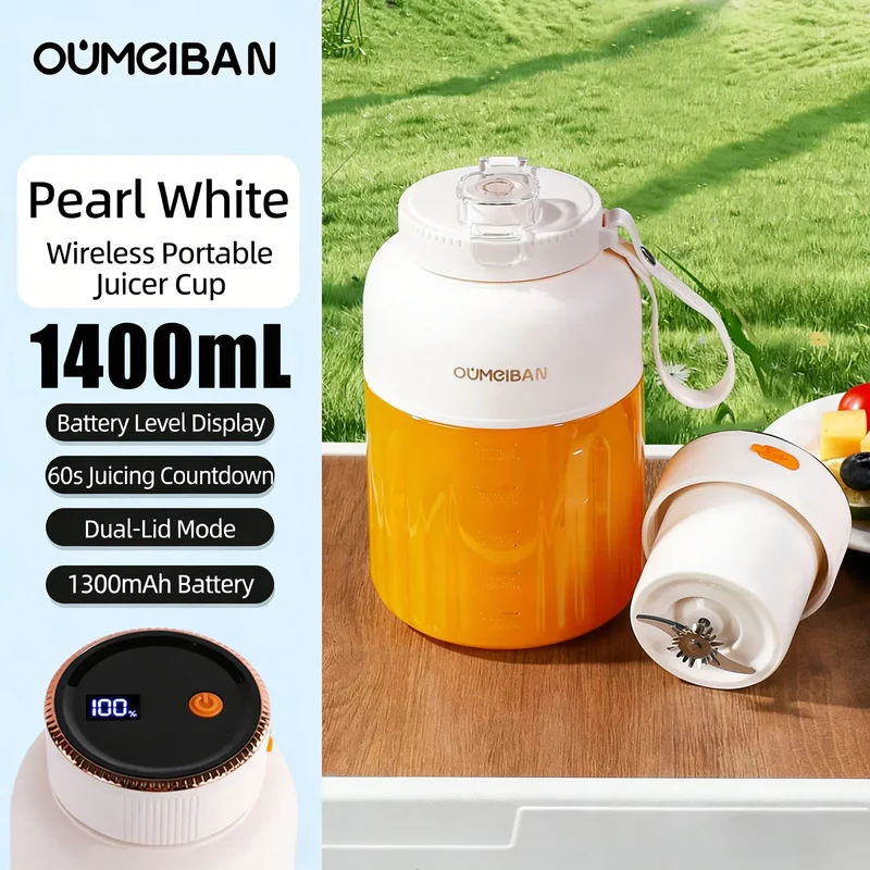 Home Portable Juicer 1400ML, Fresh Fruit Mixer with 48 Blades, USB Rechargeable Multifunctional Ice Crusher Smoothie Blender