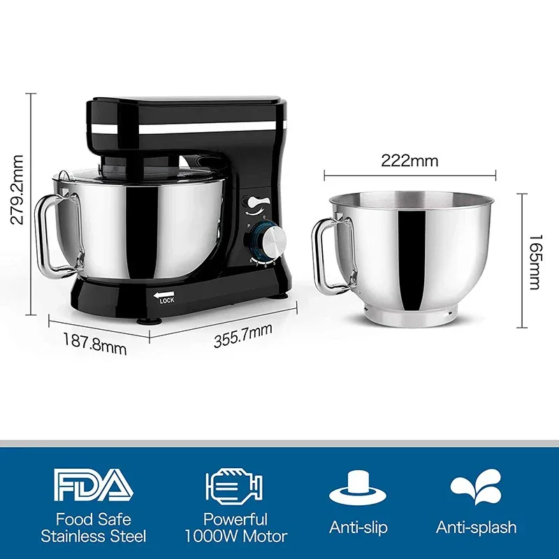 Powerful Stand Mixer Electric Blender Desktop Egg Whisk 1000w 8+P Speed Food Processor Multifunctional Kitchen Mixer with Bowl