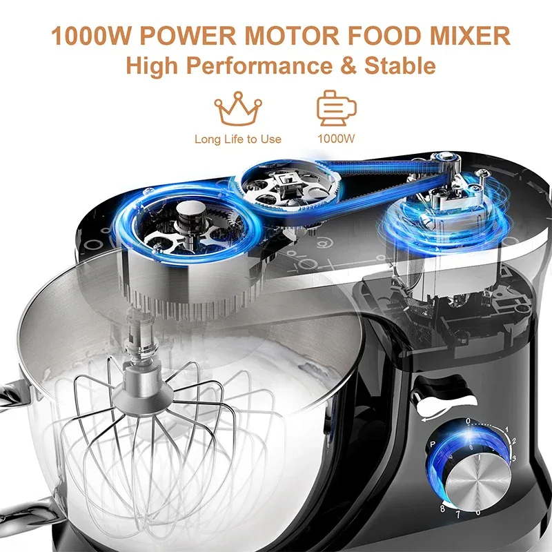 Powerful Stand Mixer Electric Blender Desktop Egg Whisk 1000w 8+P Speed Food Processor Multifunctional Kitchen Mixer with Bowl
