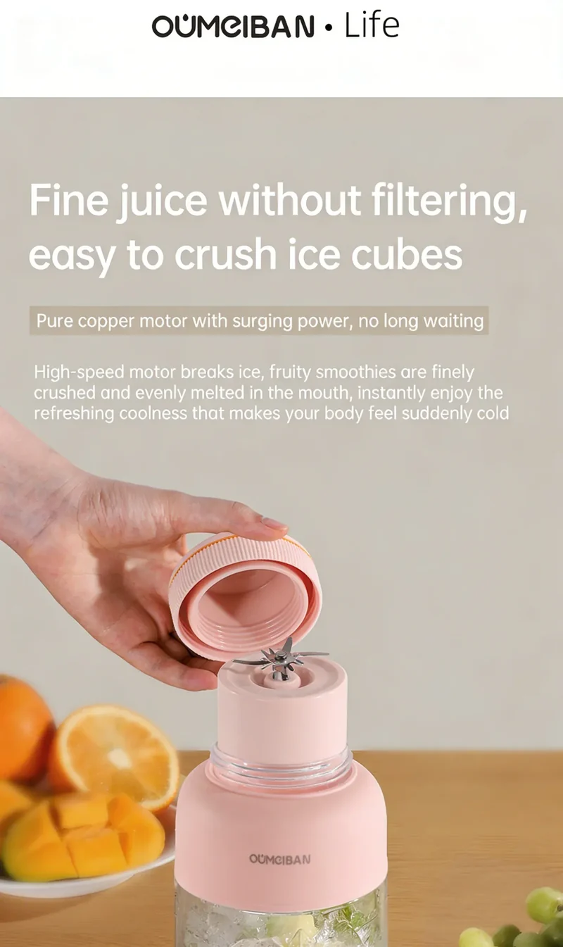 High Aesthetic 1300ml Large Capacity USB Rechargeable Portable Blender Juicer, Kitchen Fruit Juicer, Food Prep