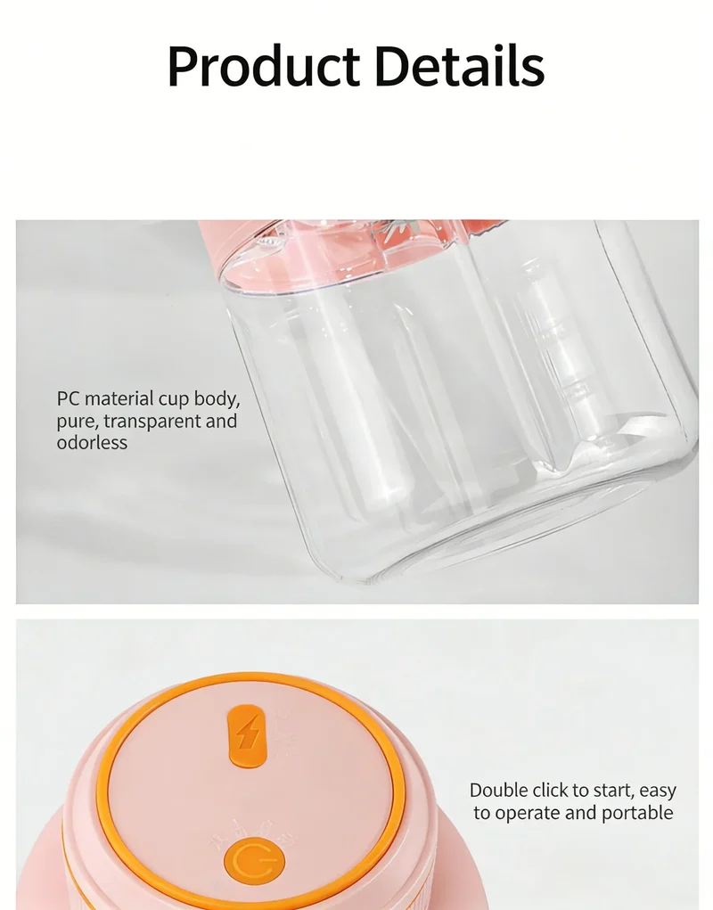 High Aesthetic 1300ml Large Capacity USB Rechargeable Portable Blender Juicer, Kitchen Fruit Juicer, Food Prep