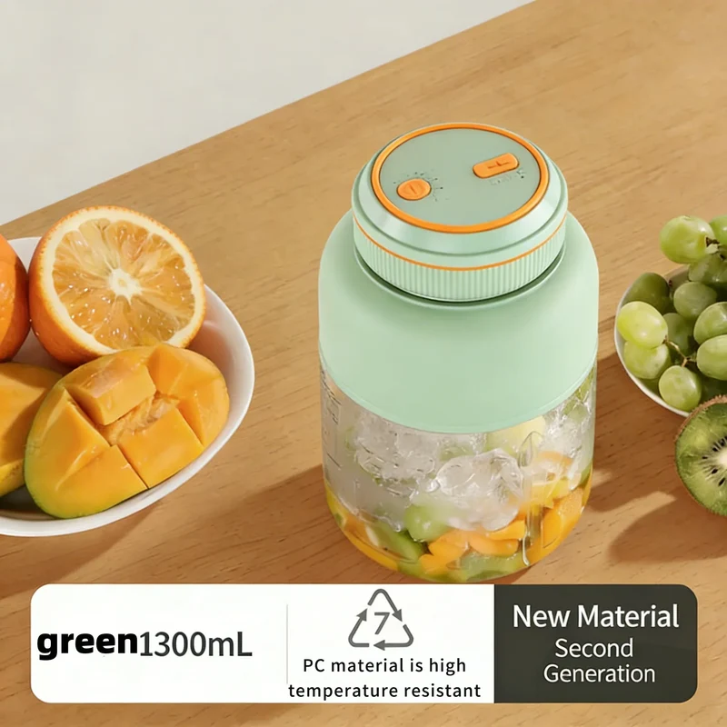 High Aesthetic 1300ml Large Capacity USB Rechargeable Portable Blender Juicer, Kitchen Fruit Juicer, Food Prep