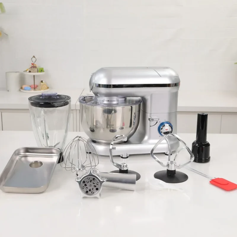 5-in-1 Multifunction Electric Stand Mixer with Stainless Steel Mixing Bowl 6-Speed Blender & Meat Grinder-Kitchen Appliance