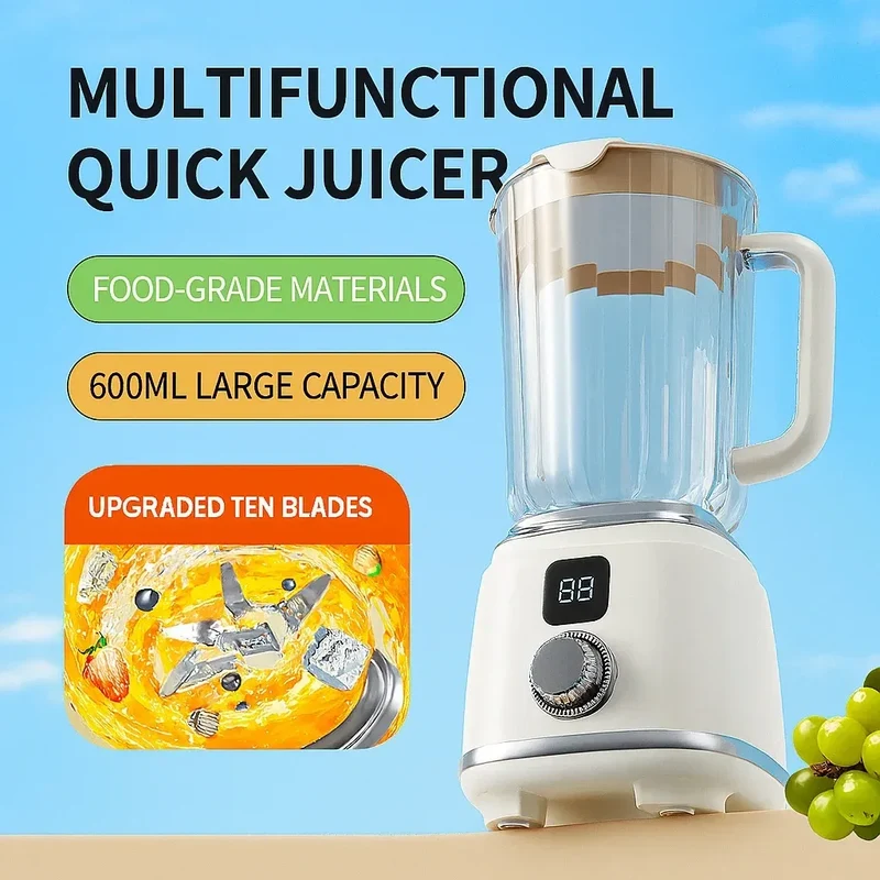 Portable Blender Cup 600ML Mini Juicer Mixer/3000mAh USB Rechargeable/10-Blade Powerful Motor For Smoothies/Vegetables