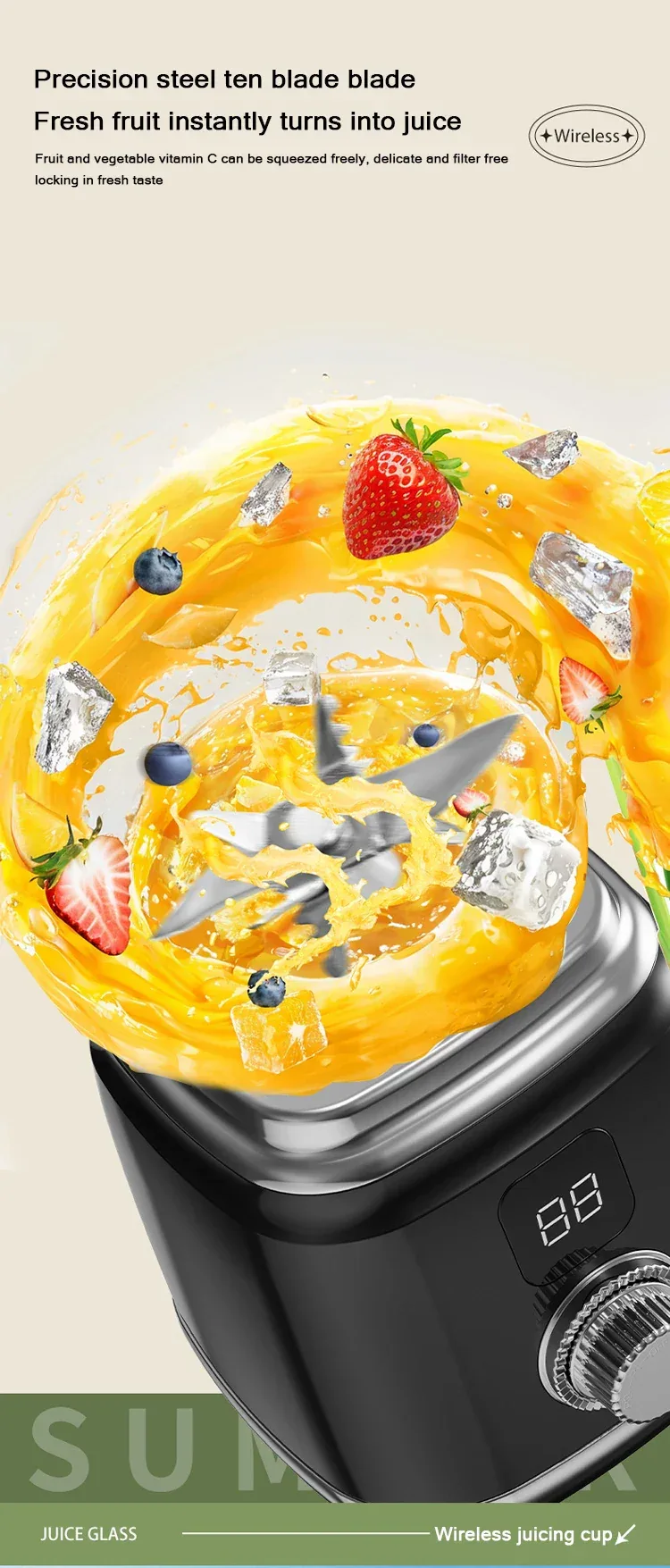 Portable Blender Cup 600ML Mini Juicer Mixer/3000mAh USB Rechargeable/10-Blade Powerful Motor For Smoothies/Vegetables