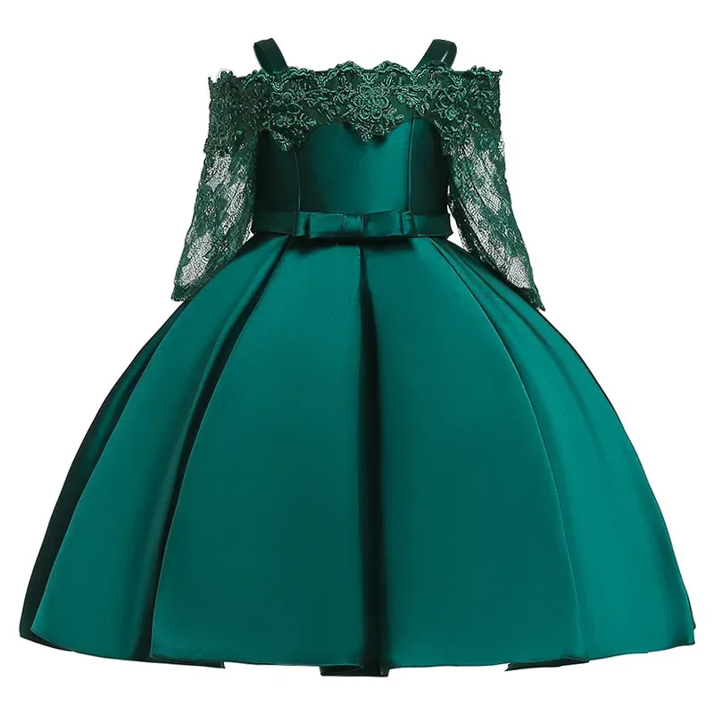 Green Christmas Princess Dress For Girl Children Costume Elegant Kids Wedding Birthday Prom Gown Bow Girls Party Dresses 3 10Y