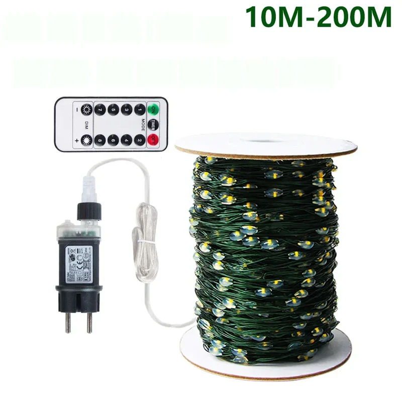 10M-200M LED String Fairy Lights Green Wire Outdoor Christmas Tree Lights Garland For New Year Street Home Party Wedding Decor