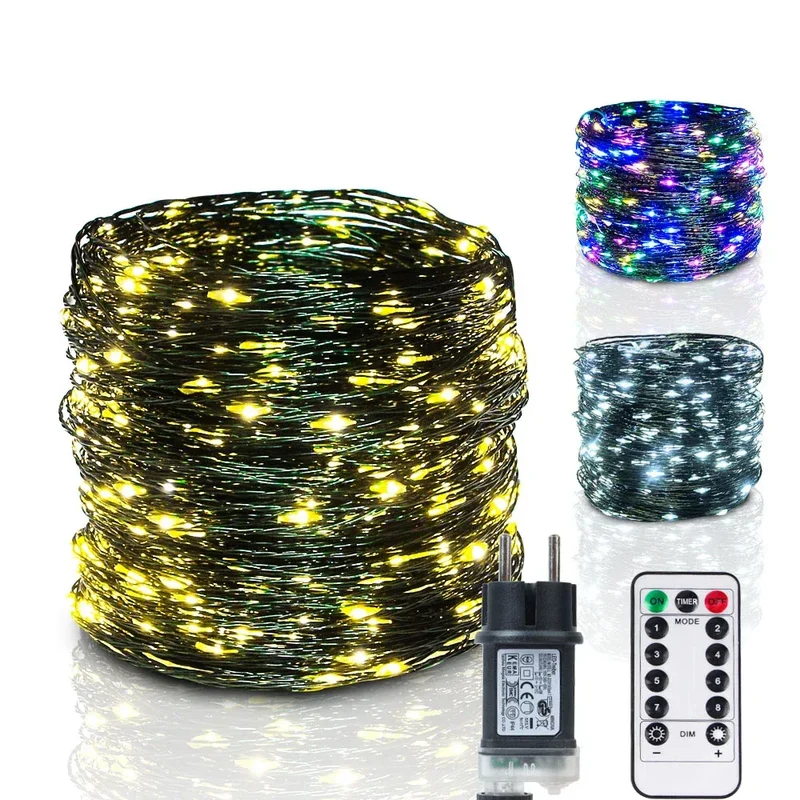 10M-200M LED String Fairy Lights Green Wire Outdoor Christmas Tree Lights Garland For New Year Street Home Party Wedding Decor