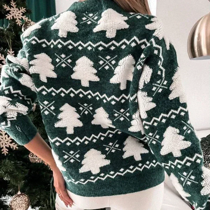 Winter 2025 Women Knitted Sweater 3D Santa Tree Print Warm Thick Jumpers Christmas Sweaters Long Sleeve Pullover Tops Xmas Look