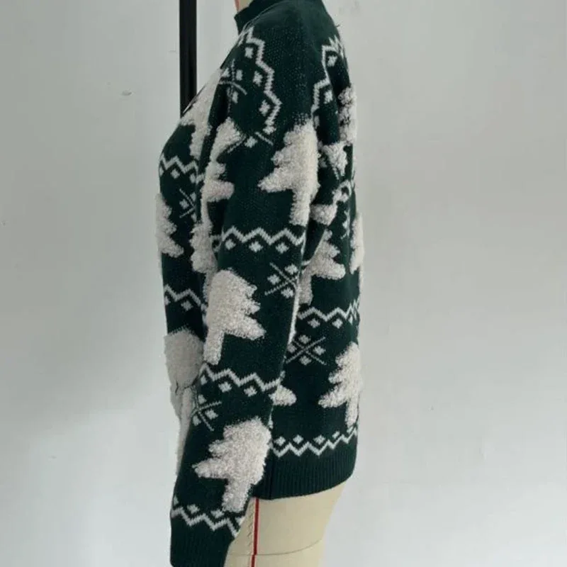 Winter 2025 Women Knitted Sweater 3D Santa Tree Print Warm Thick Jumpers Christmas Sweaters Long Sleeve Pullover Tops Xmas Look