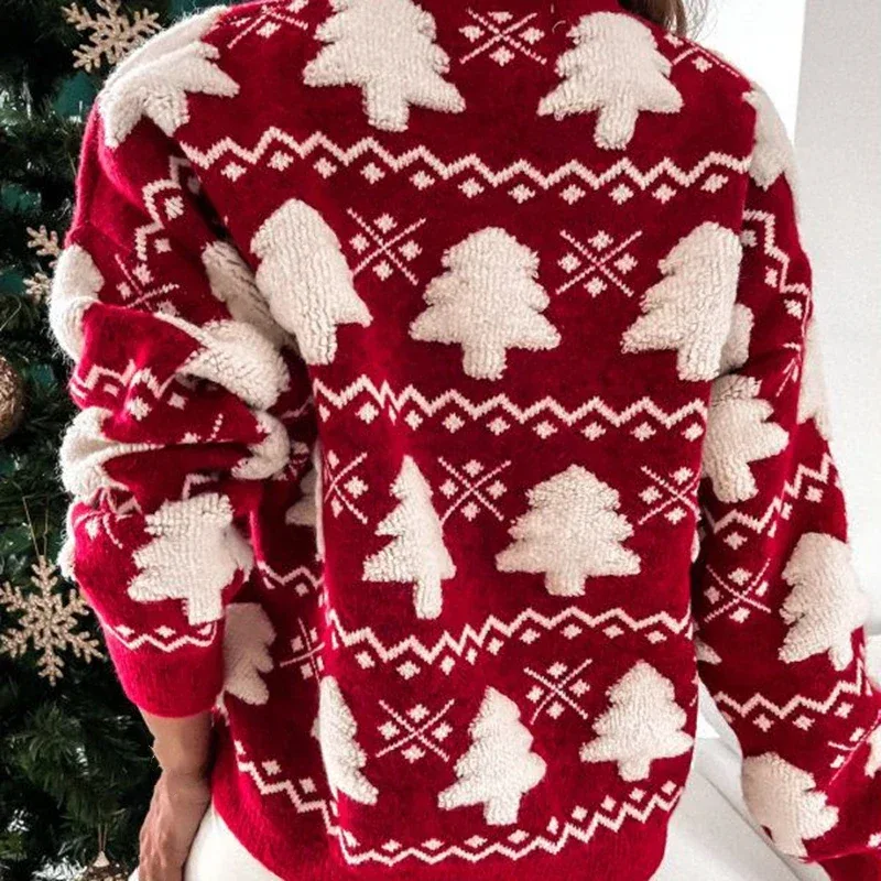 Winter 2025 Women Knitted Sweater 3D Santa Tree Print Warm Thick Jumpers Christmas Sweaters Long Sleeve Pullover Tops Xmas Look